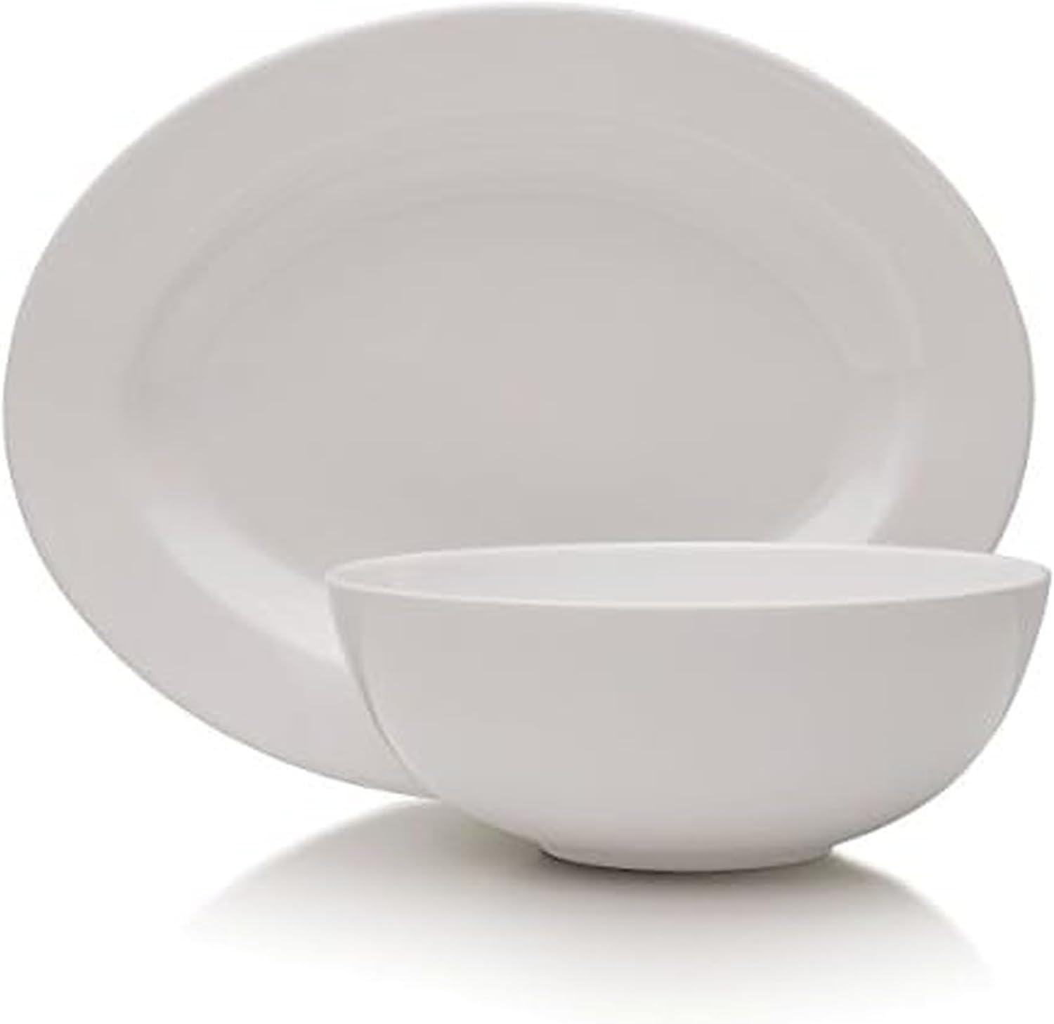 Delray 14-Inch Oval Platter and 9-Inch Vegetable Bowl Set, White - 5188294