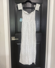 Forever 21 Women’s White/Blue Floral Smocked Sweetheart Maxi Sundress Size S