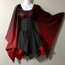 Fashion Artistic Renaissance Medieval Dress Flared Sleeve Corset Gradient Color'
