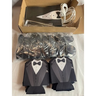Mifoci Groomsmen Proposal Set Tuxedo Can Coolers Metal Straws Gift Bags Black
