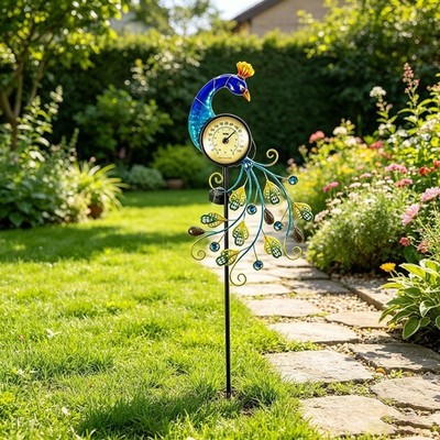 Außenthermometer 42'' hoch mit Solar Außenleuchte Hof Kunst Metall Geburtstag