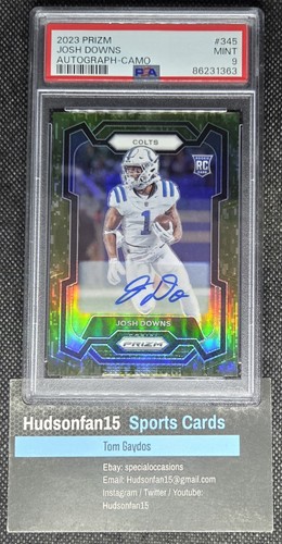 Josh Downs 2023 Panini Prizm Rookies #345 Camo Prizm Autographs 4/25 PSA 9 Mint