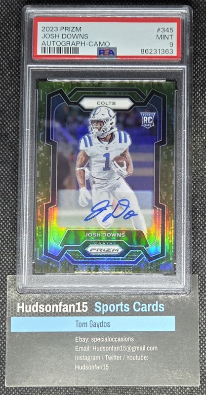 Josh Downs 2023 Panini Prizm Rookies #345 Camo Prizm Autographs 4/25 PSA 9 Mint