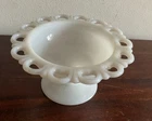 Vintage 1950s Anchor Hocking Milk Opaline Glass candy dish lace edge