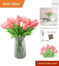 10-Heads Artificial Flowers PU Mini Real Touch Tulip Bouquets for Home Weddin...