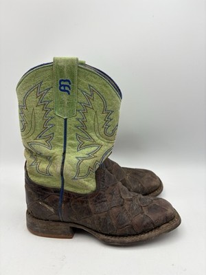 Anderson Bean Cowboy Boots Square Toe Green Handmade Youth Kids 12 Western