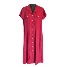 St. John's Bay Midi Dress Women M 90s Red Coastal Linen Blend Minimalist Boho