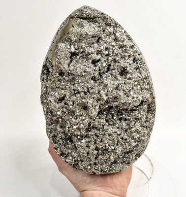 9.13'' Polished PYRITE CRYSTAL EGG Carving With Stand Huanzala mine, Peru T690