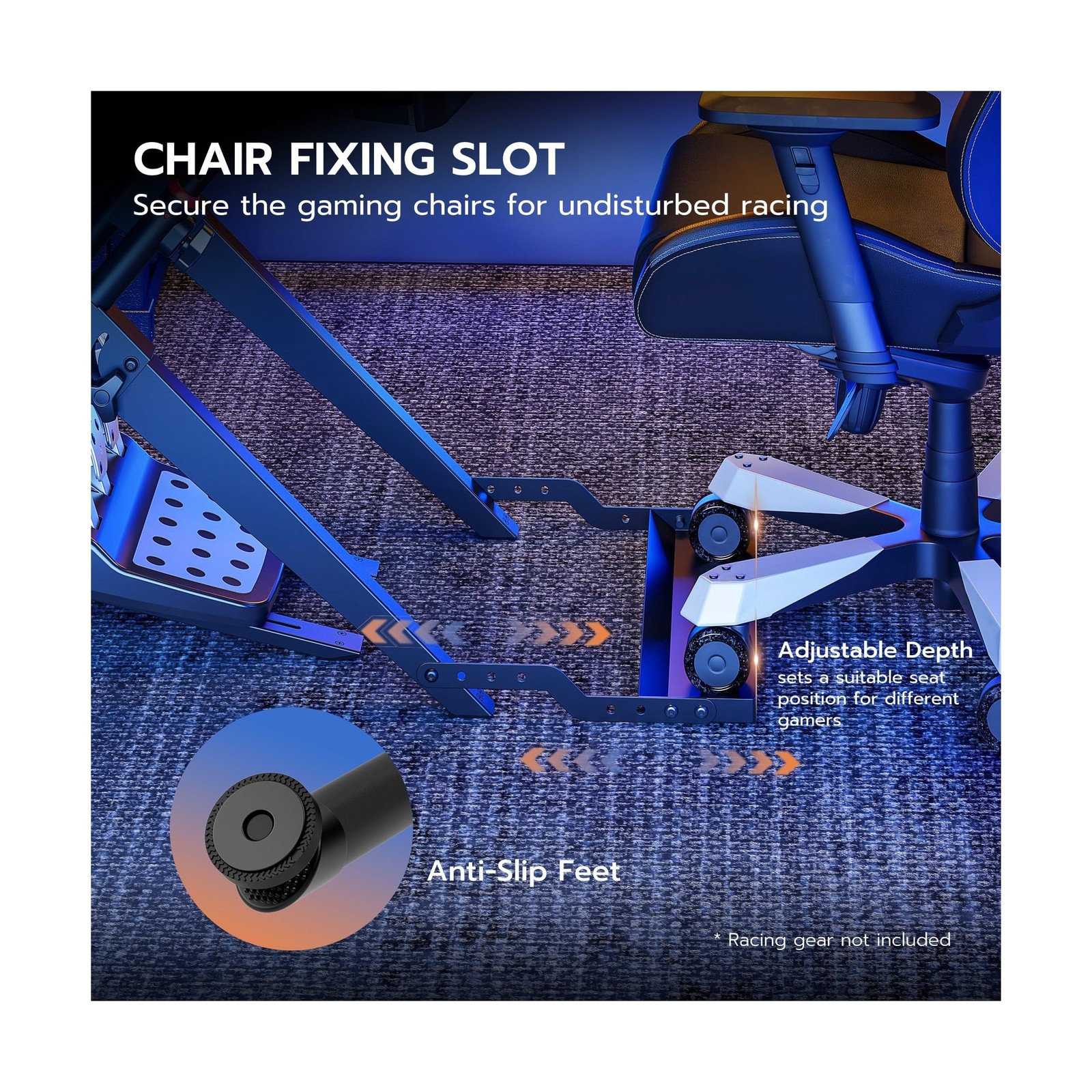 ARES WING Foldable Sim Racing Wheel Stand with Chair Fixing Slot, Formula and...