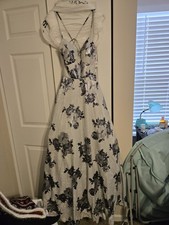 P GLAM Silver Charcoal Floral Glitter Strappy Prom Dress Size 11