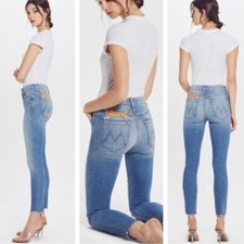 MOTHER Looker High-Rise Raw-Edge Skinny Jeans Shoot To Thrill Leopard Size 26