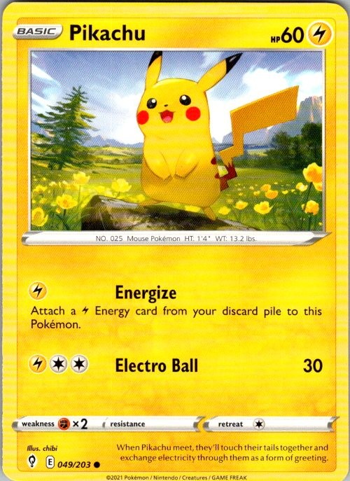 Pikachu 049/203 Common Evolving Skies Pokemon Near Mint