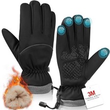 Winter Gloves for Men Women, Waterproof Windproof Anti-Slip 10 Small Black