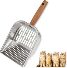 Litter Scooper, Metal Litter Scoop, Pooper Scooper with Wooden Handle, Cat Litte
