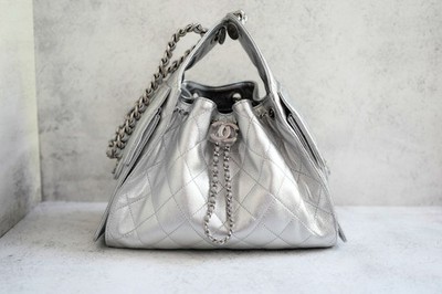 Chanel 26C Small Hobo Silver Metallic Grained Calfskin Silver