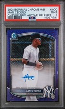 2025 BOWMAN CHROME MEGA BOX CHROME PURPLE AUTO MANI CEDENO 193/199 PSA 9