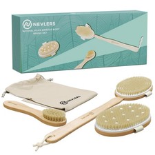 Natural Boar Bristle Dry Brushing Body Brush 4-Piece Massage Set Detachable...