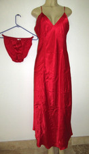 VTG LONG SATIN nightgown  panties size L Frederick  s Of Hollywood RED hot shiny