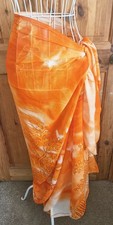 Vintage 90s EPESUS Orange Fish Print Batik Sarong Wrap Skirt Flowy Pareo Chiffon