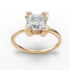 1.50 CT Princess Solitaire Lab Grown Diamond 18k Yellow Gold Bezal Set Ring