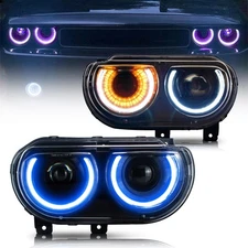 VLAND RGB LED Projector Headlights For 2008-2014 Dodge Challenger Dual Beam Pair