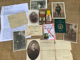 WW2 french medals and documents photographs to disabled veteran.