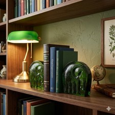 VTG Blenko Green Glass Elephant Bookends Pair...