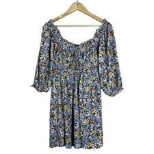 American Eagle Smocked Floral Mini Dress Multi-Color Boho Cottagecore Size XS