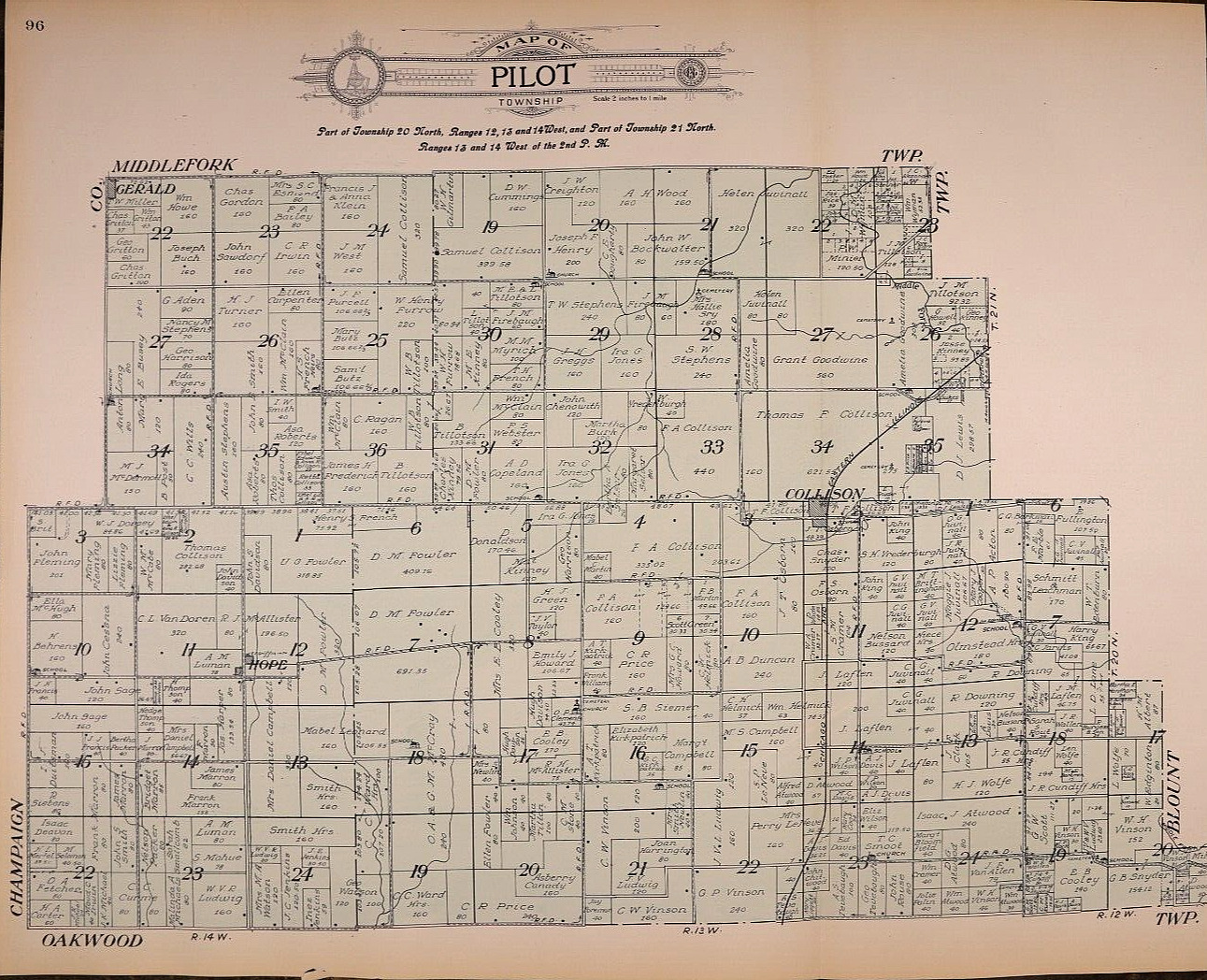 1915 Plat Map ~ PILOT Twp., VERMILION Co., ILLINOIS (17x22)-#036