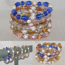 WHOLESALE LOT OF 6 MULTICOLORS SPARKLE CRYSTALS BEADS SPACERS STRETCH BRACELETS