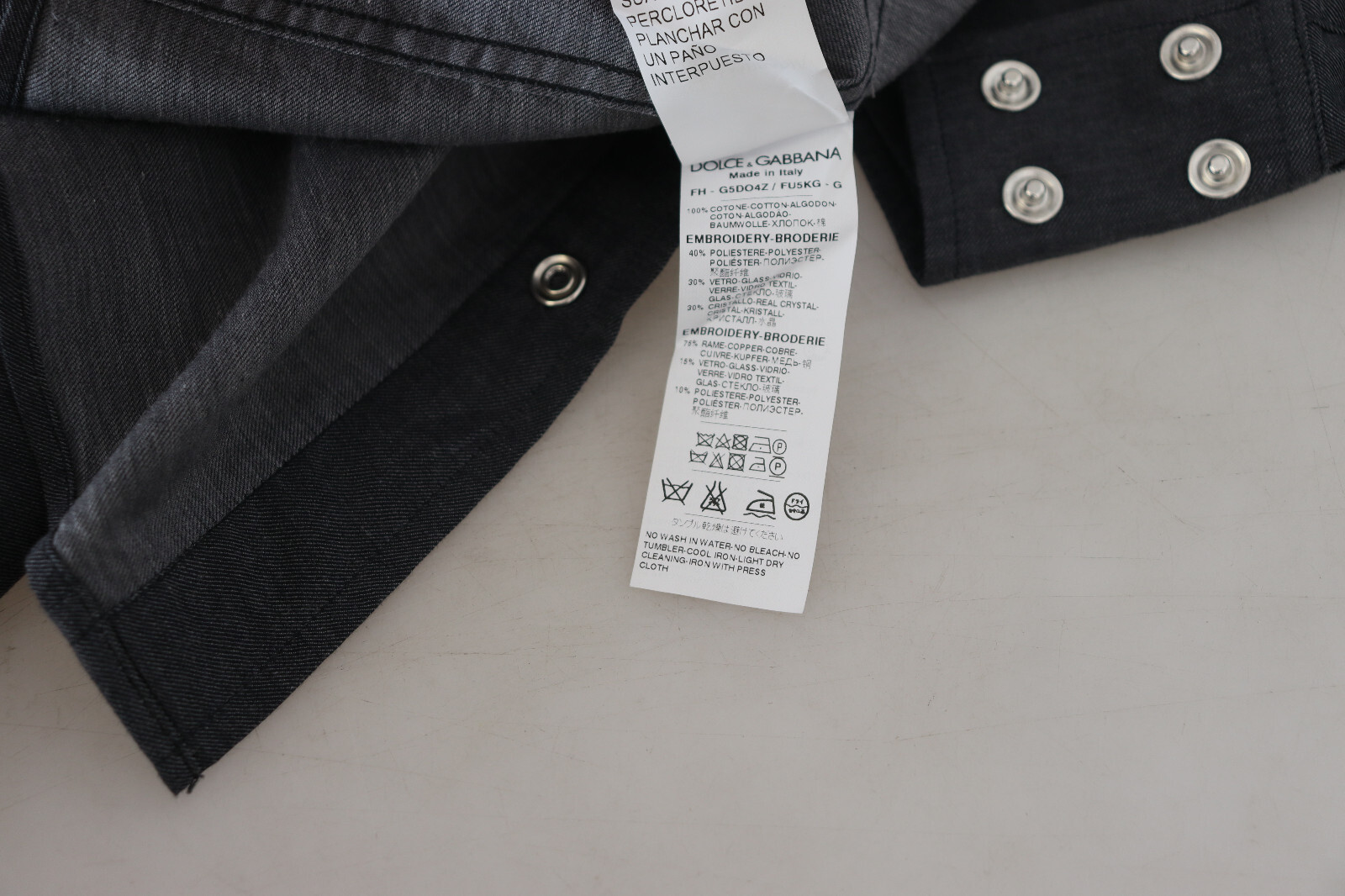 DOLCE & GABBANA Shirt Blue Cotton Denim Crystal Bee IT39/US15.5/S RRP 900usd image 8