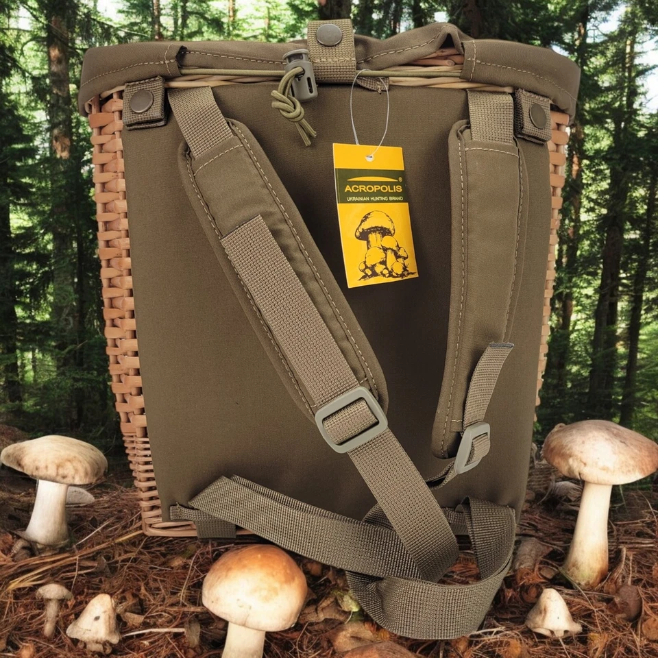 Mochila para recoger setas cesta grande de mimbre para forrajeo, mochilas de caza Foto 3 de 4