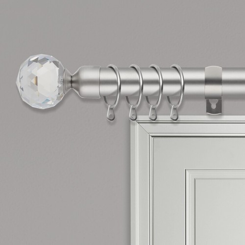 Extendable Curtain Pole Set Metal Curtain Rail 25mm Crystal Rings & Fittings - Picture 35 of 54