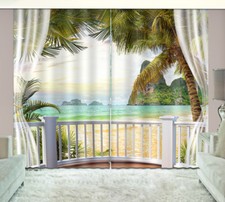 3D Blockout Curtain Sea Island Tropical Tree Drapes Fabric Window Photo Printing