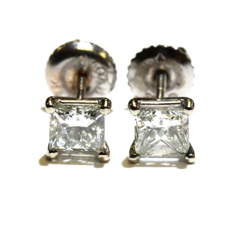 New GIA 14k white gold .95ct SI2 J princess diamond stud earrings Natural 