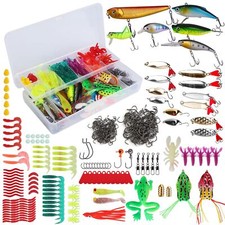 375Pcs Fishing Lures Kit Spoon Lures Plastic Worms Frog with Portable Tackle Box