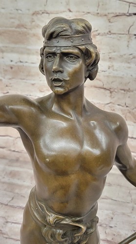 Art Deco/Nouveau Nude Male Warrior Bronze Masterpiece Sculpture Home Office - Picture 7 of 10