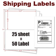 8.5 x 5.5 Half Sheets Round Corner Shipping Labels 2 Label Per Sheet 25 sheet US