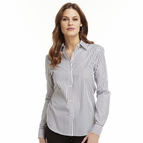 NEW Chaps Womens Classic No Iron Cotton Blouse Shirt Buffalo Check Stripe S NWT - Picture 8 of 12
