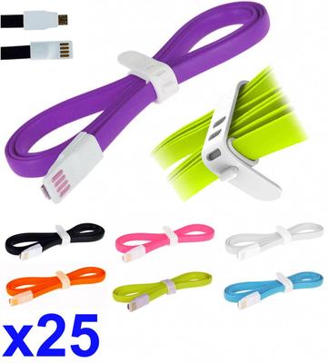 25x 4ft Noodle Silicone Micro USB Data Sync Charger Cable For SAMSUNG, HTC, LG