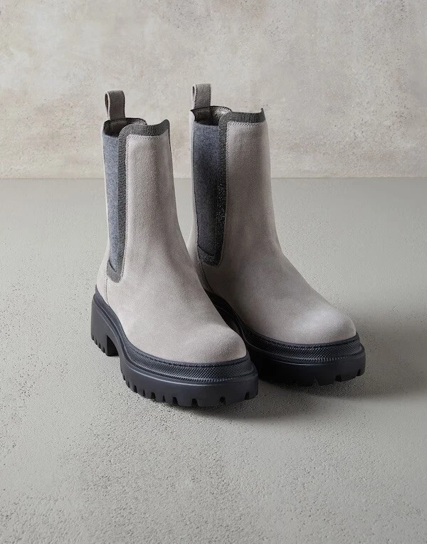 $1395 Brunello Cucinelli Women's Gray Suede Chelsea Boot Shoes Size EU 39/ US 9