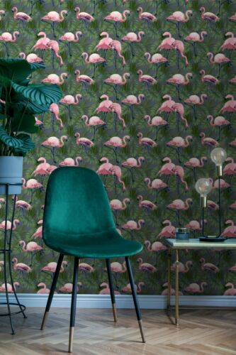 Papel pintado flamenco aves animales plumas rosa tropical peculiar fondo de pantalla exótico - Imagen 3 de 7