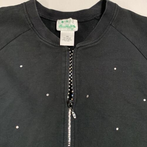Quacker Factory Women's 2X Black Rhinestoned Full-Zip Sweatshirt W/Pockets - Picture 6 of 7