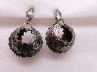 Vintage Damascene Earrings Dangle Hoops Silver Tone Designed Clip-On Spain 1 3/4 — photo 7