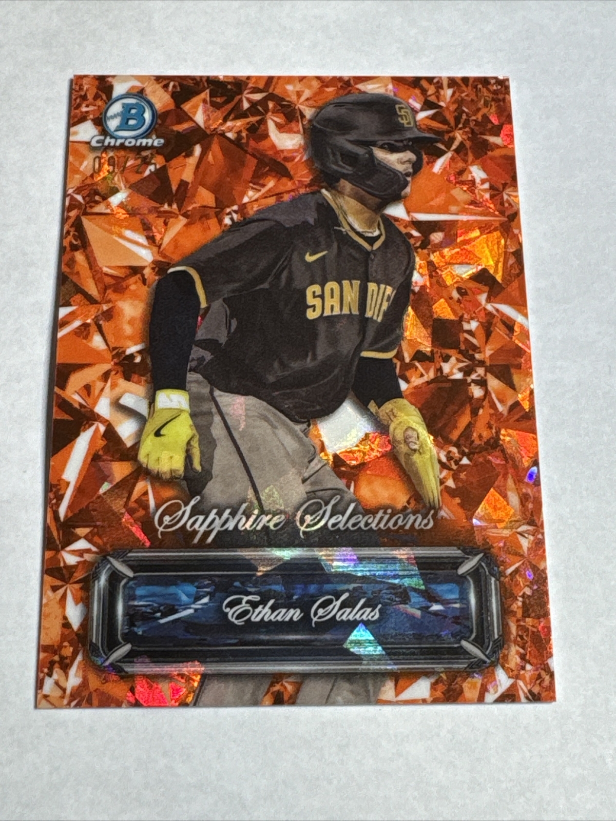 2024 Bowman Chrome Sapphire Selections Ethan Salas Orange Ref 9/25 SP SSP Padres