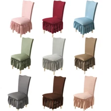 Elastic Ruffles Skirt Chair Cover Dining Room Wedding Party Banquet Chair Decor