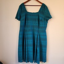 Lane Bryan Women Teal Cutout Perforated A-Line Midi Dress Sz22, Party, Classic
