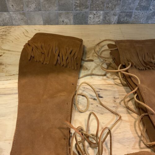 Minnetonka 1922 Fringe Knee High Boots Front Lace Brown Moccasin Men’s Sz 9 NEW - Picture 10 of 20