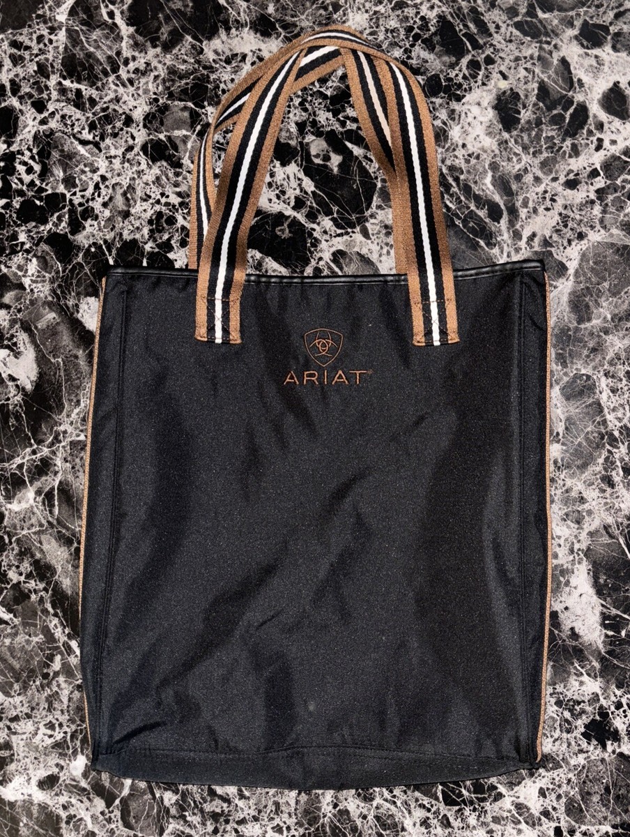 ARIAT Black Brown Striped Handles Equestrian Horse Carry-All Tote Bag Shoe  Purse