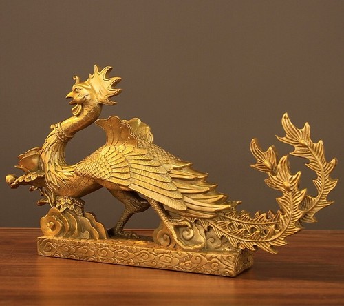 Chinese Feng Shui Brass Phoenix StatueSculpture Mascot Home Decor - Picture 1 of 7